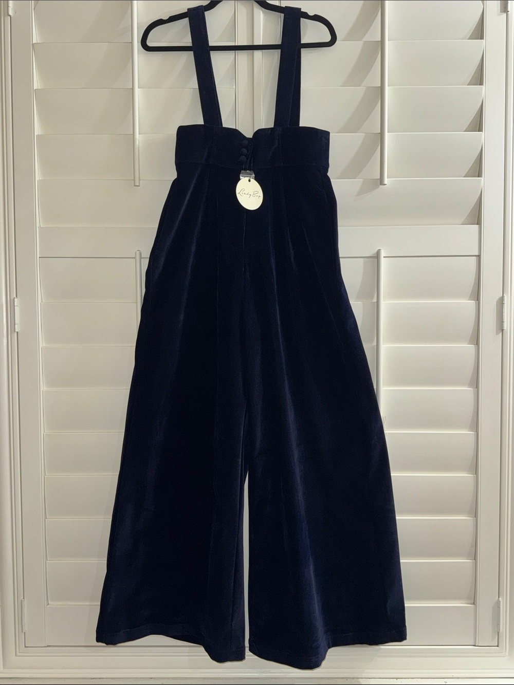 Lindy Bop Darby Navy Corduroy Wide Leg Brace Trousers